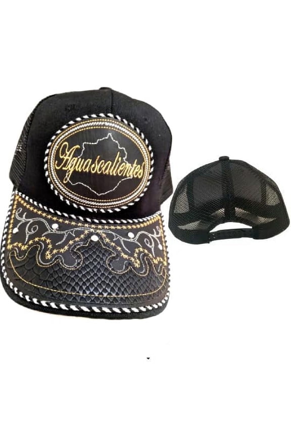 Aguascalientes Charro Hat, Embroidered, Black Snake Skin Design, Adjustable, Unisex