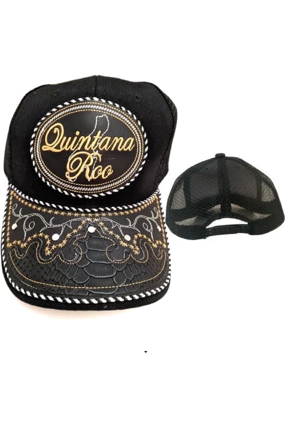 Quintana Roo Hat, Embroidered, Black Snake Skin Design, Adjustable, Unisex, Charro style
