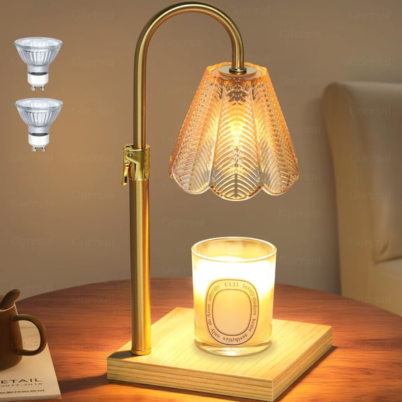Gorrzai Candle Warmer Lamp with Timer Dimmable, Fall Birthday Gifts for Women, House Warming Gifts New Home Decor, Leaf Lampshade Height Adjustable Wax Melts Warmer for Jar Candles, 2 Bulbs A101