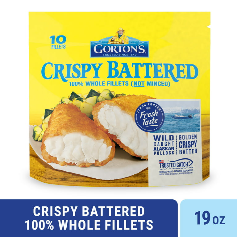 Gorton's Crispy Battered Fish, Wild Caught Pollock, Frozen, 10 Count, 19  oz. Resealable Bag 
