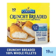 Gorton’s Crunchy Breaded Fish 100% Whole Fish Fillets (Not Minced), Wild Caught Alaskan Pollock with Crunchy Panko Breadcrumbs, Frozen, 10 Count, 19 Ounce Resealable Bag