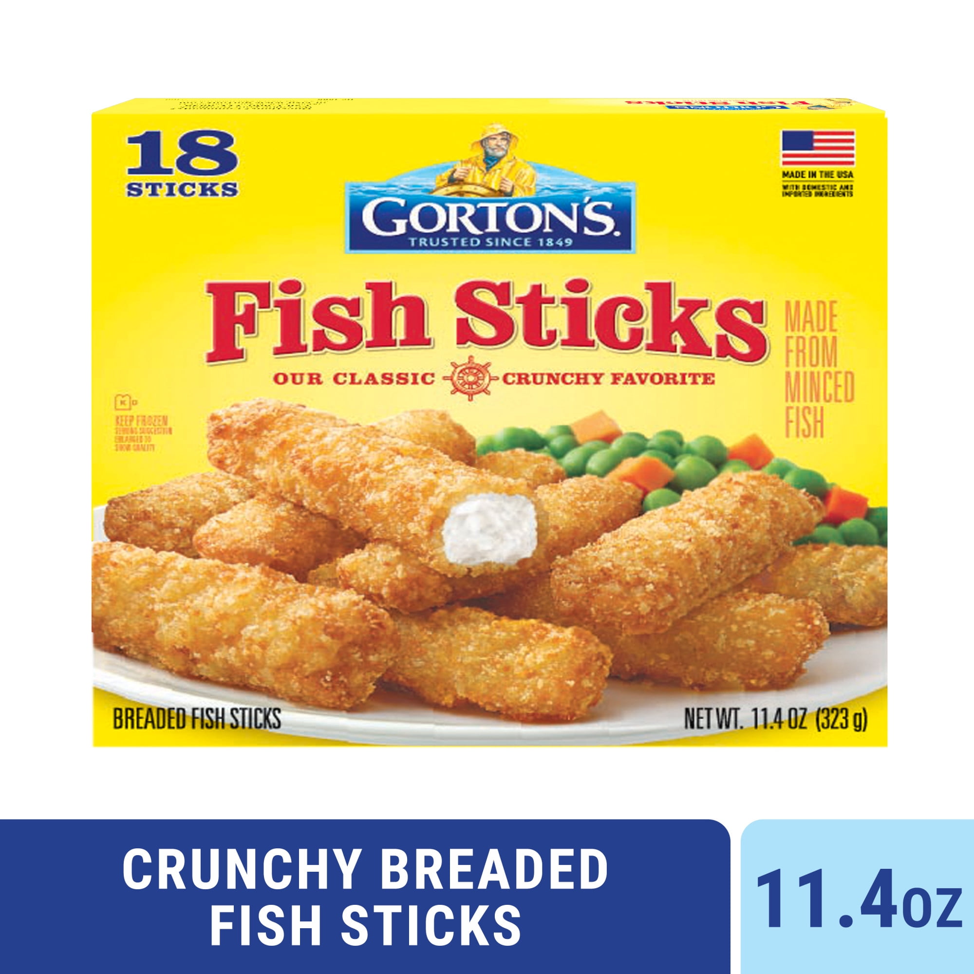 Gorton’s Crunchy Breaded Fish Sticks, Wild Caught Pollock, 18 Count