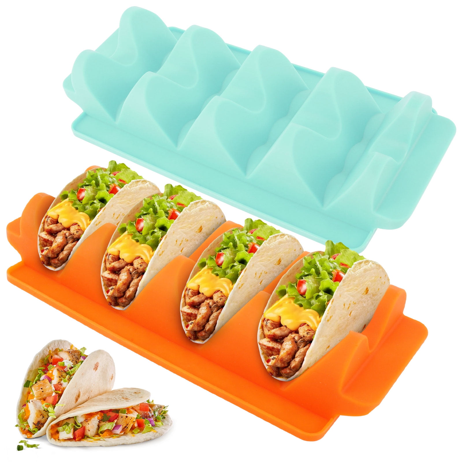 Gorware 2Pcs Taco Holder Stands with 4 Slots Food Grade Silicone Taco