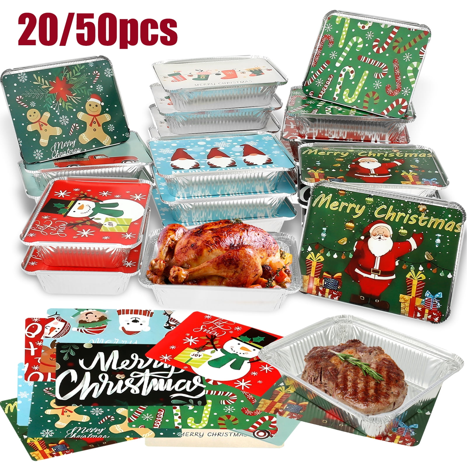 Gorware 50/20Pcs Christmas Cookie Tins with Lid, Foil Treat Containers