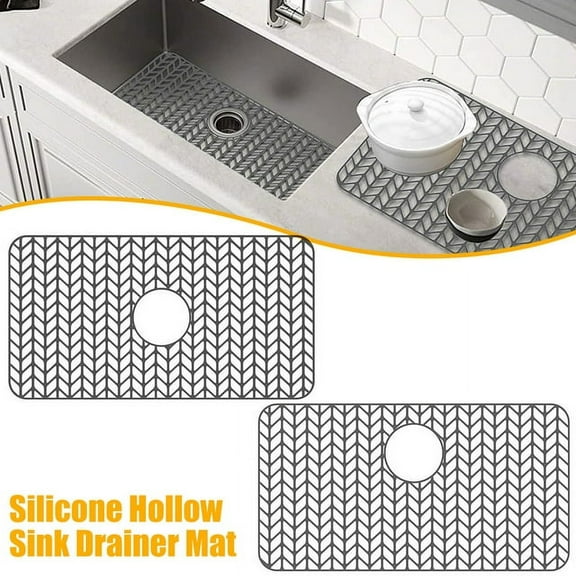 Gorware Silicone Sink Protector Heat-Resistant Kitchen Sink Mat Anti-Slip Sink Mat Grid Portable Sink Drying Pad 26×14inch