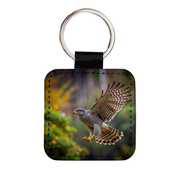 Goshawk Flying Raptor Bird Of Prey Faux Leather Square Keychain