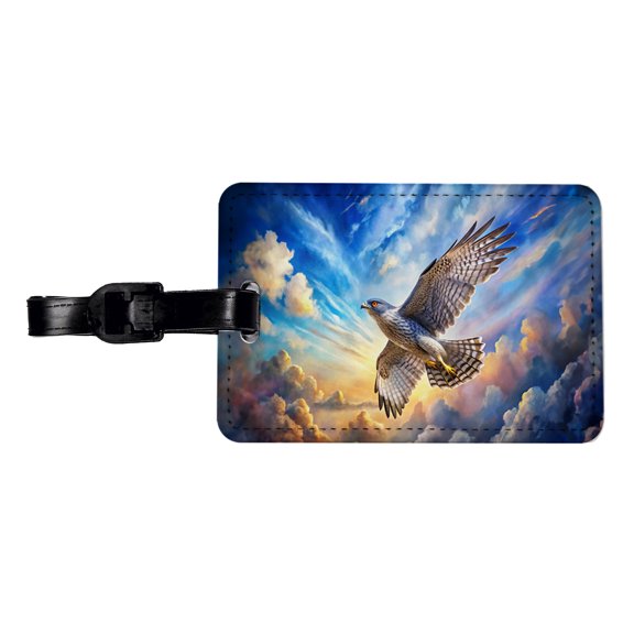Goshawk Raptor Bird Of Prey In Flight Sky Clouds Watercolor Faux Leather Travel Luggage Tag