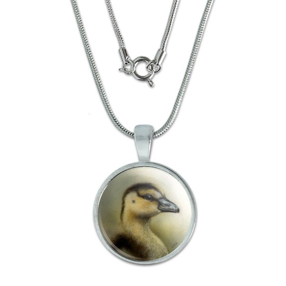 Gosling Baby Goose Geese 0.75" Pendant with Sterling Silver Plated Chain