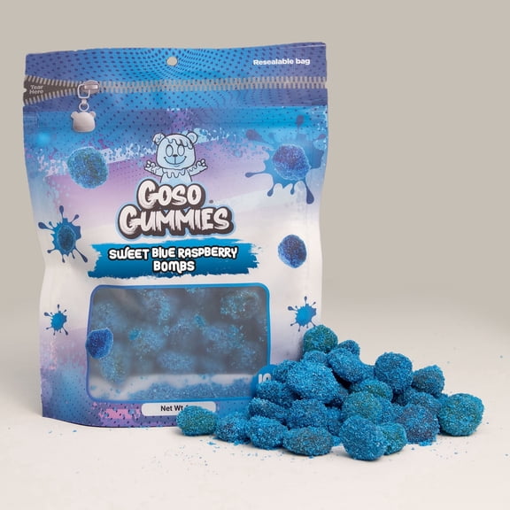 Goso Gummies Sweet Blue Raspberry Gusher Bombs, 6oz Resealable Bag Sweet Blue Raspberry Filled Gusher Candy