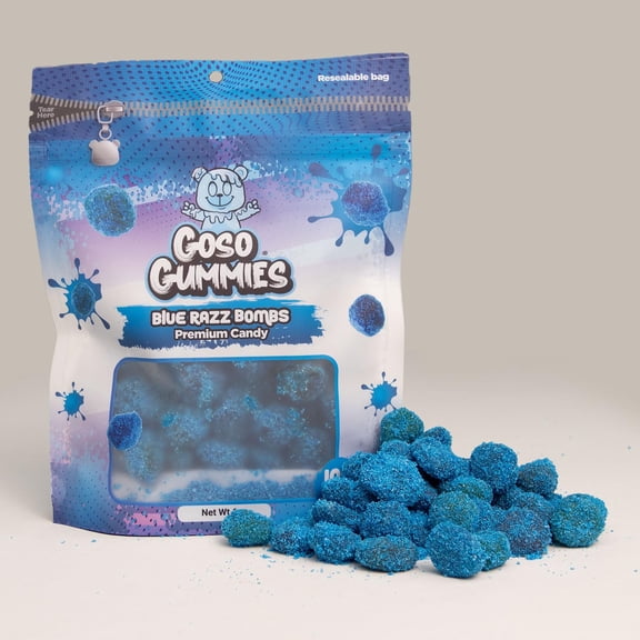 Goso Gummies Sweet Blue Razz Gusher Bombs 6oz Resealable Bag Sweet Blue Raspberry Filled Gusher Candy