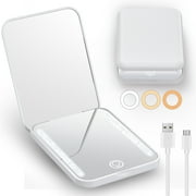 Gospire Mini Rechargeable Travel Makeup Mirror with Lights and Magnification 1X / 3X, LED Compact Mirror with 3 Light Colors & Adjustable Brightness, Small Vanity Mirror Handheld for Purses White
