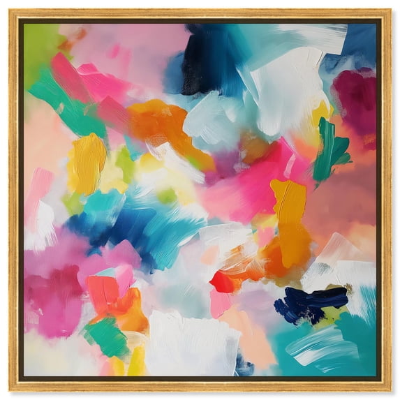 Gossamer Colors Canvas Modern Colorful Print by Art Remedy, Gold Frame, 16" x 16"