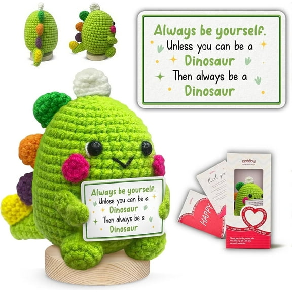 Gossby Handmade Positive Dinosaur Crochet, Inspirational Gift, Emotional Support Dinosaur