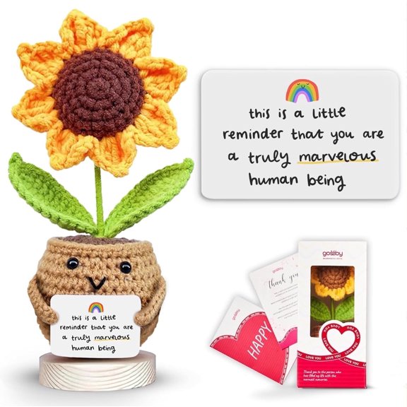Gossby Handmade Positive Sunflower Crochet, Inspirational Gift, Emotional Support Crochet