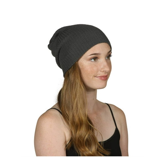 Gossip Girl Ribbed Beanie Slouchy Knit Hat Dark Gray