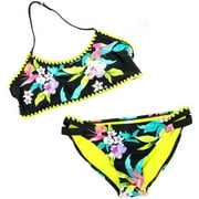 GOSSIP GIRL Two Piece Black Bikini Swimsuit Set Hawaiian Floral Design 10