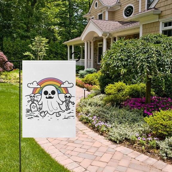 Gost Skeleton Rainbow Garden Flag Double Sided 12 x 18 Inch Outside Yard Decoration Outdoor Flag