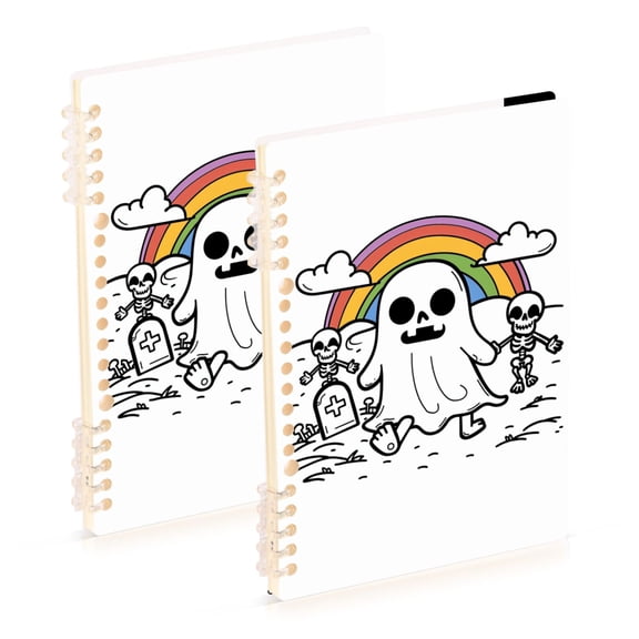 Gost Skeleton Rainbow Ring Binder Notebook Journey Note Diary College Ruled Spiral Notebook Study Loose Leaf Paper A5 60 Pages