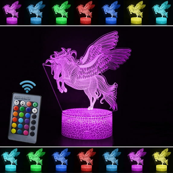 Gostoto 3D Unicorn illusions LED Night Light Table Stand Lamp, Remote Touch Control, Color Changing For Christmas Kids Gift Home Decor