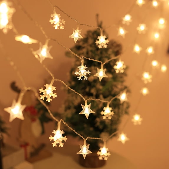 Gostoto 4.9FT 10LEDs 9.8FT 20LEDs Globe Star Snowflake Fairy Lights Christmas Festival String Lights For Indoor Wedding Party Decoration ,Warm White
