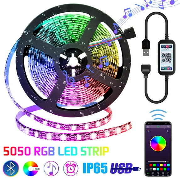 Gostoto 5V USB App Controlled Smart Bluetooth 5050 RGB TV Black LED Light Strip Waterproof Light Strips For Computer Party Home Holiday Decoration