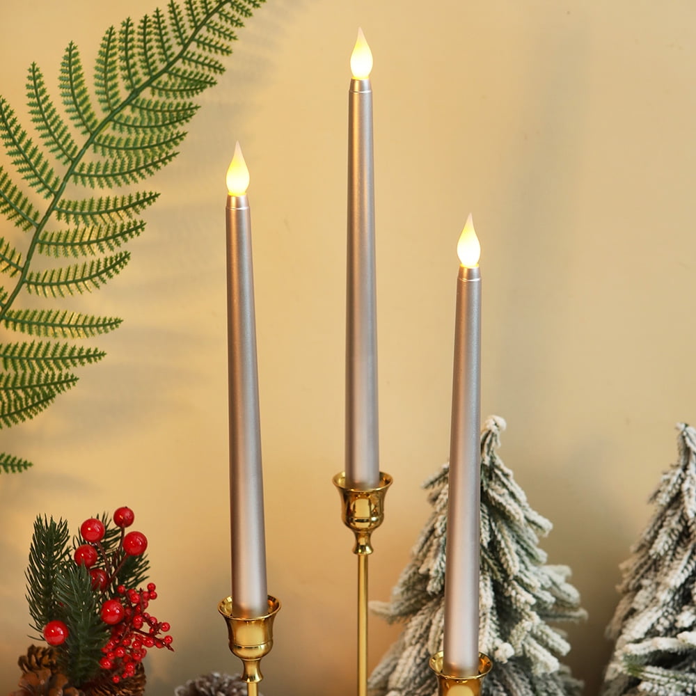 Gostoto Battery Operated Flameless LED Taper Candles Golden Smokeless