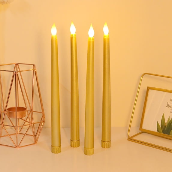 Gostoto Battery Operated Flameless LED Taper Candles Golden Smokeless Electric Candles Window Lights LED Simulation Candle Lights for Christmas Wedding Party Dinner Birthday Church