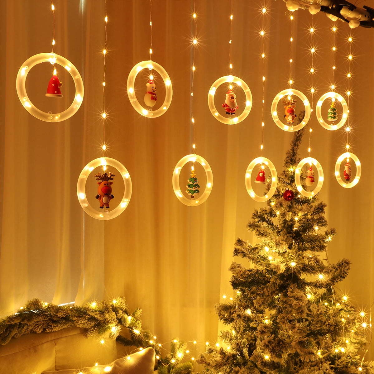 Gostoto Christmas LED Curtain Light Decoration Hanging Lights Cartoon