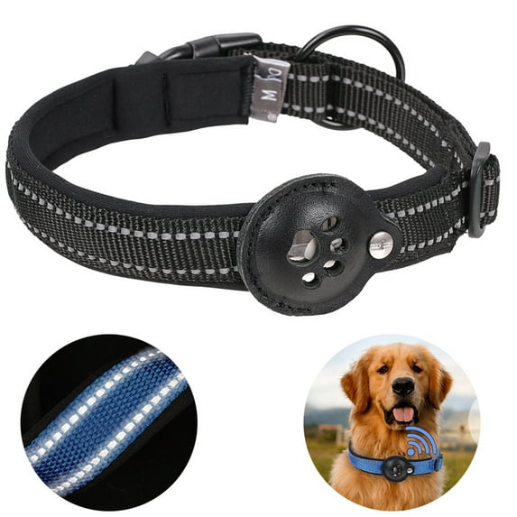 Gostoto Dog Collar with Tracking Mechanical Lock, Airtag Leather Nylon Webbing Dog Collar, Pull-Resistant Reflective Dog Collar For Small Medium Large Dogs