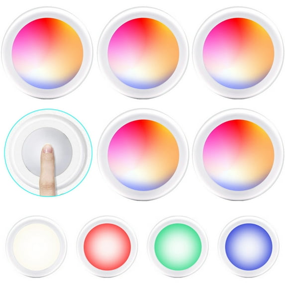 Gostoto RGB Wirless Puck Closet Light, LED Under Cabinet Counter Lighting, Stick on Light with Battery Powered, Dimmable