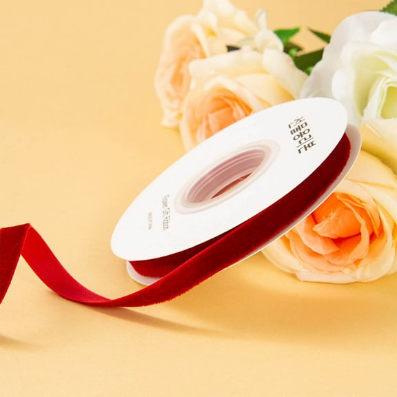 Gosuguu 1cm Single Sided Velvet Ribbon with Wired Edges for Gift Wrapping Floral Arrangements and Holiday Decor