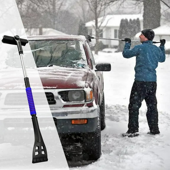 Gosuguu 3-in-1 Retractable Car Snow Brush and Ice Scraper with Adjustable Pole for Windshield and Roof Cleaning