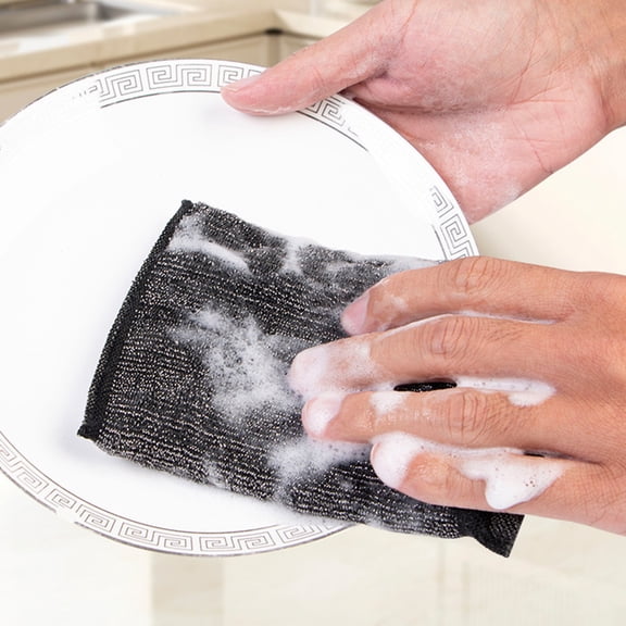 Gosuguu 4-Pack Reusable Kitchen Sponge Cloths with Steel Wool for Dishes Pots and Pans