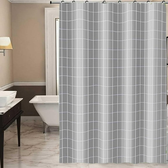 Gosuguu 6-Piece Plastic Shower Curtain Set with Hooks Waterproof Grid Design No Grommets Needed White or Gray
