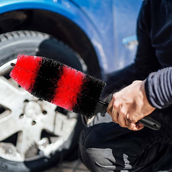 Gosuguu Car Wash Tire Brush with 17" Flexible Aluminum Handle | Wheel & Hub Cleaning Tool for Cars, Trucks, Motorcycles, RVs | No-Scratch Bristles for Spokes & Rims