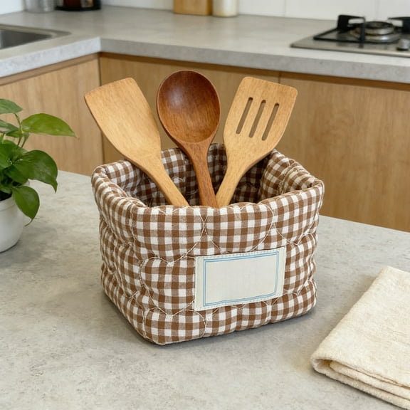 Gosuguu Checkered Fabric Storage Basket for Organizing Cosmetics and Miscellaneous Items