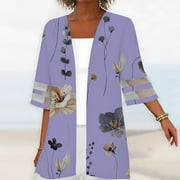 Gosuguu Clearance Light Cardigans for Women's Casual Lightweight Open Front Cardigans Soft Draped Ruffles 3/4 Sleeve Cardigan # Lighten Deals of the Day Prime Purple M