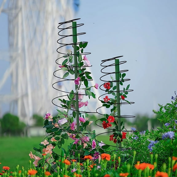 Gosuguu Coil Iron Plant Stand for Climbing Vines | 53.6" Tall Expandable Cage | Rust-Proof Metal & Plastic | 3 Support Posts Included