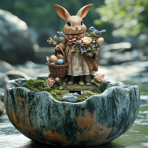 Gosuguu Easter Rabbit Landing Decoration, Potted Plant Holder, Outdoor Courtyard Decoration, Spring Rabbit Planter for Garden or Home Decor