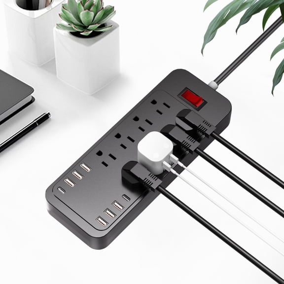 Gosuguu US Standard 2500W Power Strip, 8 Sockets, 6 USB Ports, 2 Type-C Ports, Household Extension Board with Control Button for Home and Office