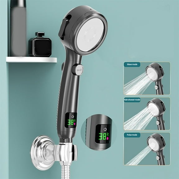 Gosuguu Digital Shower Head with Temperature Display | 4 Mode High Pressure Handheld Shower | ABS White | 26.5cm