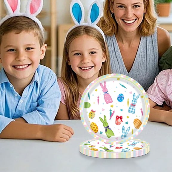 Gosuguu Easter Bunny Themed Disposable Dinnerware Set for Holiday Parties