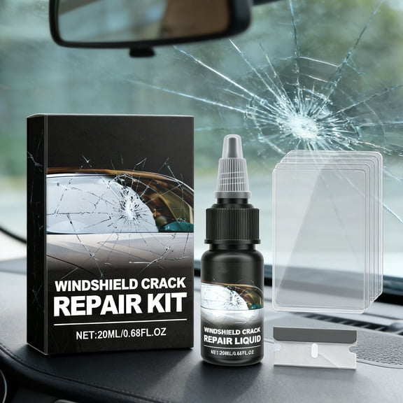 Gosuguu Glass Crack Repair Kit for Windshield & Auto Glass | DIY Window Chip Fix with 30ml Repair Fluid | 5 Cured Films & Blade Included