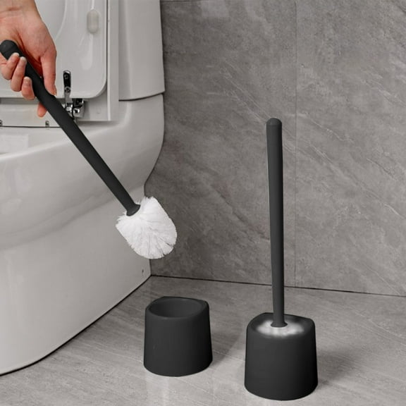 Gosuguu Gray Plastic Toilet Brush Set with Non-Slip Handle and Wall Mountable Base