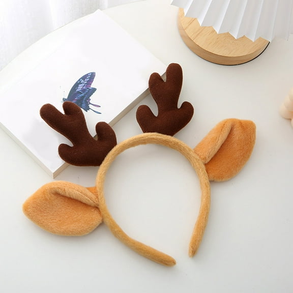Gosuguu Reindeer Antler Christmas Headband with Soft Fabric and Festive Pom Poms for Holiday Parties