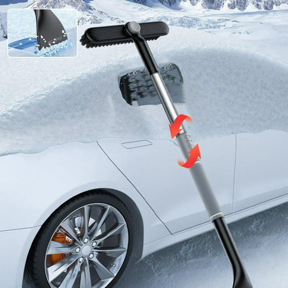 Gosuguu Retractable Aluminum Alloy Car Snow Shovel with Ice Scraper and Extendable Handle for Winter Vehicle Cleaning