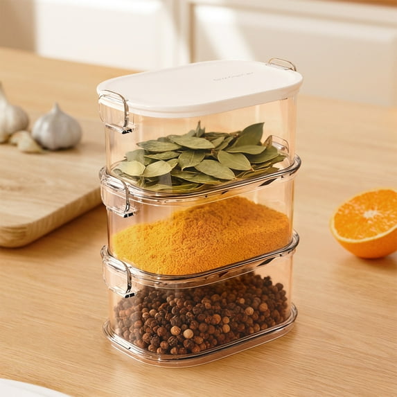 Gosuguu Spice Organizer, Seasoning Caddy, Clear Plastic Spice Storage Box with Divided Compartments, Airtight Lid, Non-Slip Feet for Kitchen Countertop