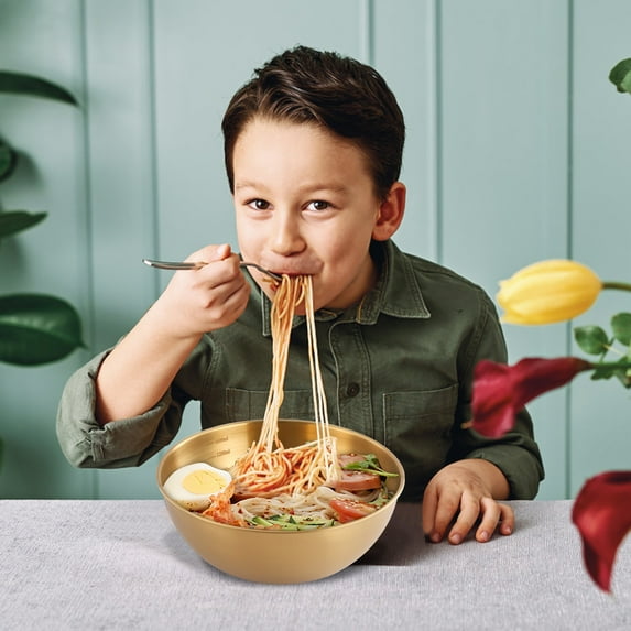 Gosuguu Stainless Steel Serving Bowl with Measurement Markings for Noodles Rice and Fruit