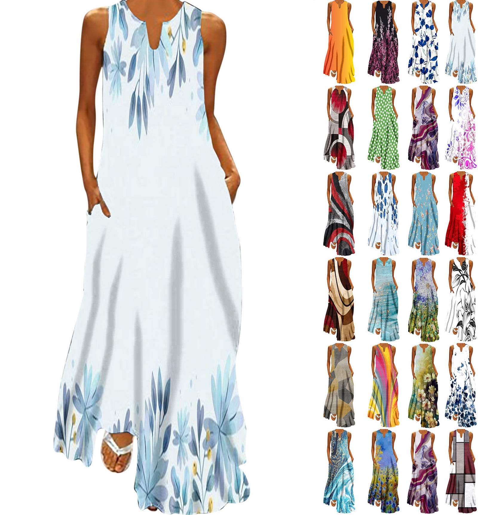 Wenini Summer Dresses for Women 2023, Women Halter Neck Dresses Sleeveless Casual Floral Print Boho Sundress Deals of The Day Clearance Prime Returns