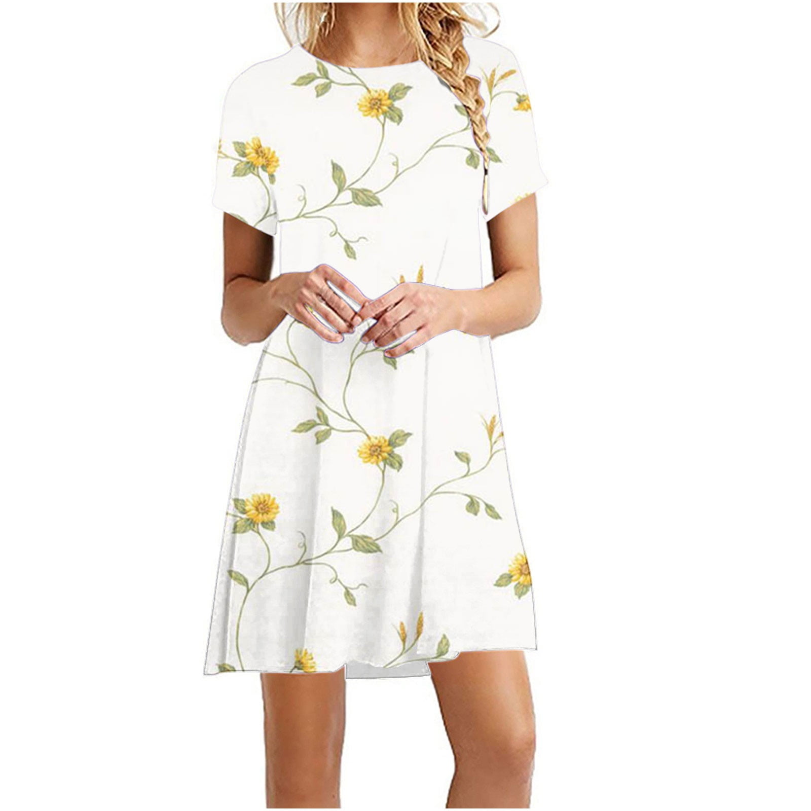 Gosuguu Women's Casual Plain Loose Short Sleeve Loose Dress Floral Print  Sunflower Print Dress Overstock Items Clearance All Best Clearance Deals  Today #1 